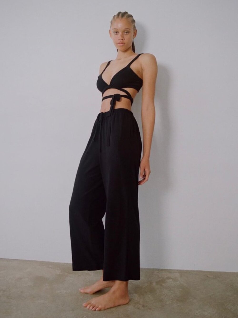 Ozma 'Sunset' Raw Silk Noil Wide Leg Pants, Black, S